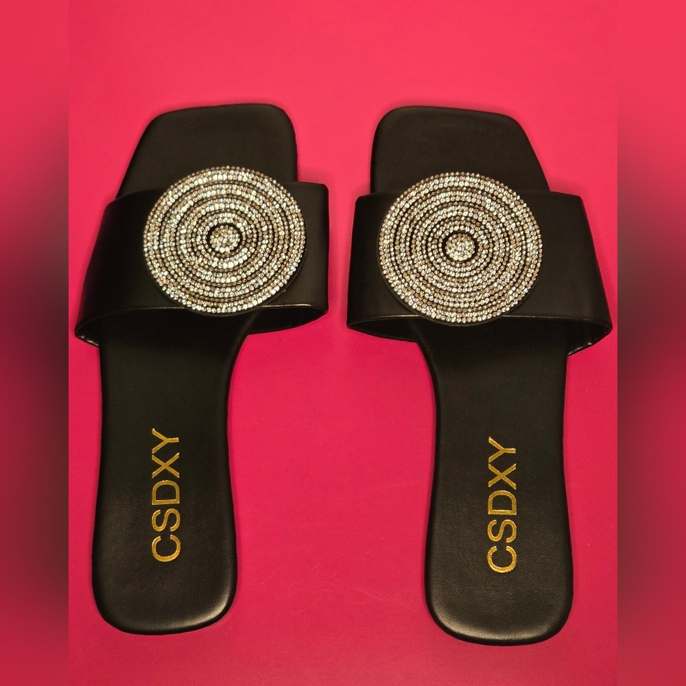 Embellished Black Slides Size 6.5/37